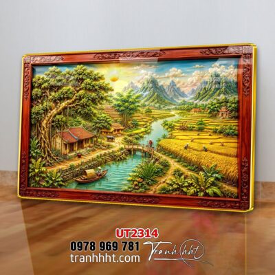 Tranh đồng quê làng quê Tây Bắc phong thuỷ treo tường UT2314