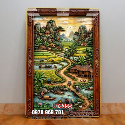 Tranh đồng quê làng quê Tây Bắc phong thuỷ treo tường UT2355