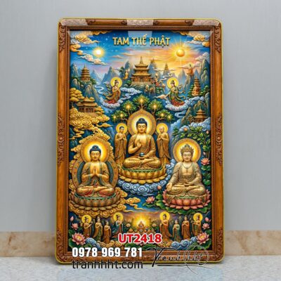 Tranh phật giáo quan âm bồ tát phật adida thích ca UT2418