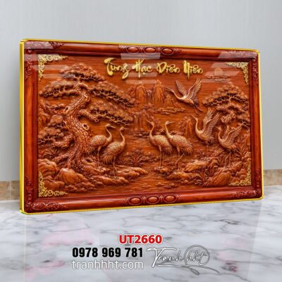 Tranh tùng hạc tứ quý rồng phượng phong thuỷ UT2660