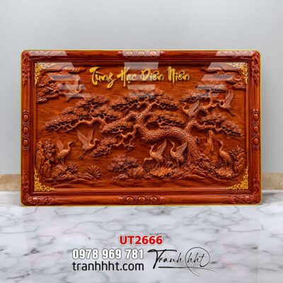Tranh tùng hạc tứ quý rồng phượng phong thuỷ UT2666